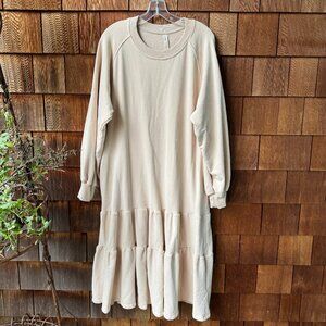 NAP Loungewear Cream Long Sleeve Cotton Tiered Sweatshirt Dress in Women's Large